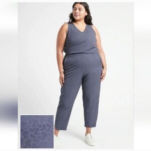 Athleta Brooklyn Textured Jumpsuit, Navy Leopard, Plus Size 26